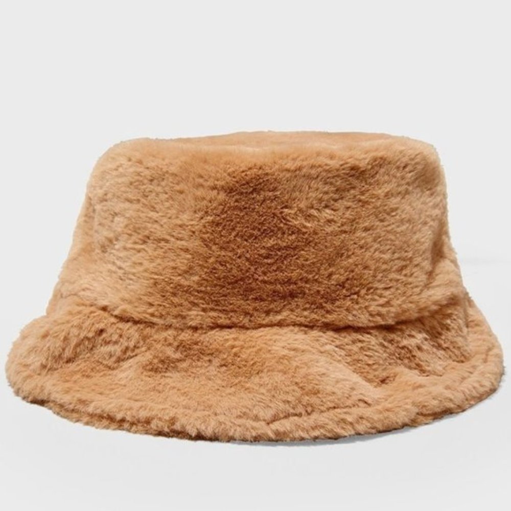 🤑 Sportsgirl Women's Girl 90's Throwback Brown Soft Plush Faux Fur Bucket Hat - Picture 1 of 2